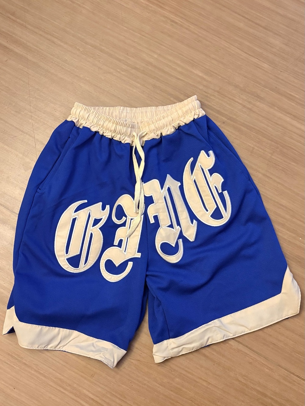 Men's Blue Athletic Shorts with Cream Trim